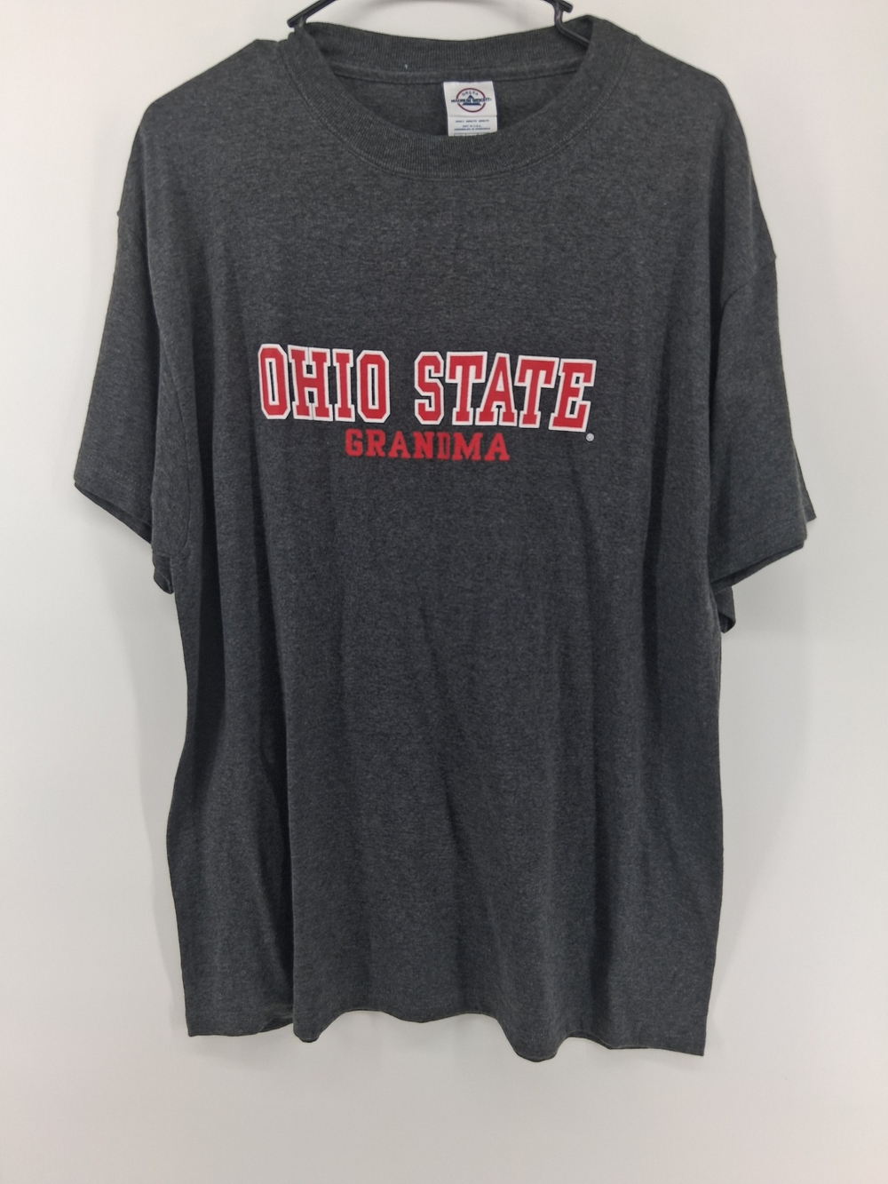 Delta Charcoal Gray Ohio State Grandma Short Sleeve Tee with Red Logo